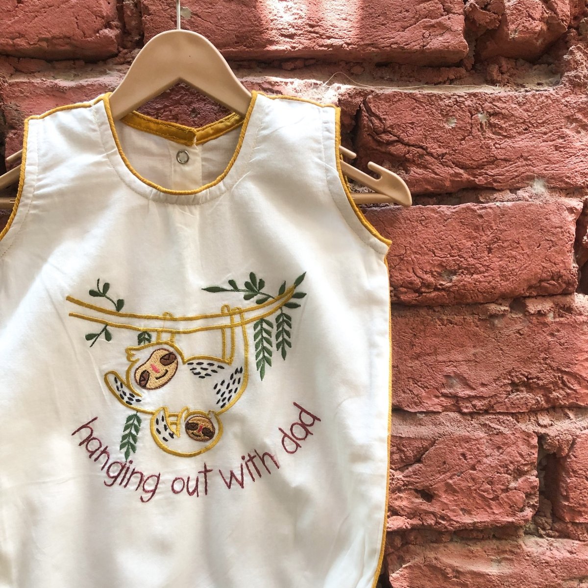 Bhaakur Cotton Romper- Hanging Out With Dad - Romper-Sloth-Voile-0-6M