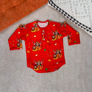 Bhaakur Goddess Durga Chanderi Kurta Set | The Mom Store - 0-6Months Kurta Pyjama Set