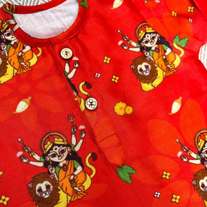 Bhaakur Goddess Durga Chanderi Kurta Set | The Mom Store - 0-6Months Kurta Pyjama Set