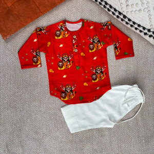 Bhaakur Goddess Durga Chanderi Kurta Set | The Mom Store - 0-6Months Kurta Pyjama Set