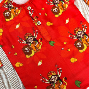 Bhaakur Goddess Durga Chanderi Kurta Set | The Mom Store - 0-6Months Kurta Pyjama Set