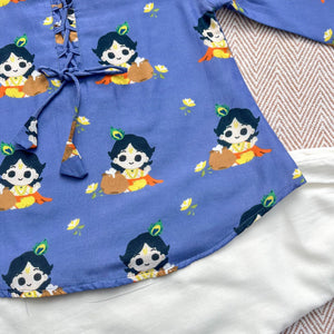 Bhaakur Mul Chanderi 'Nanha Krishna' Kurta Set for Girls - 0-6Months Kurta Pyjama Set