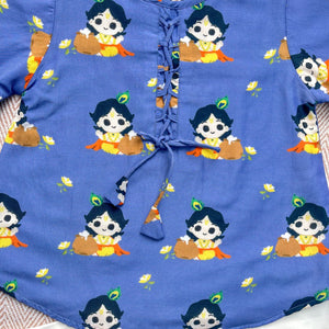 Bhaakur Mul Chanderi 'Nanha Krishna' Kurta Set for Girls - 0-6Months Kurta Pyjama Set