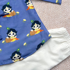 Bhaakur Mul Chanderi 'Nanha Krishna' Kurta Set for Girls - 0-6Months Kurta Pyjama Set