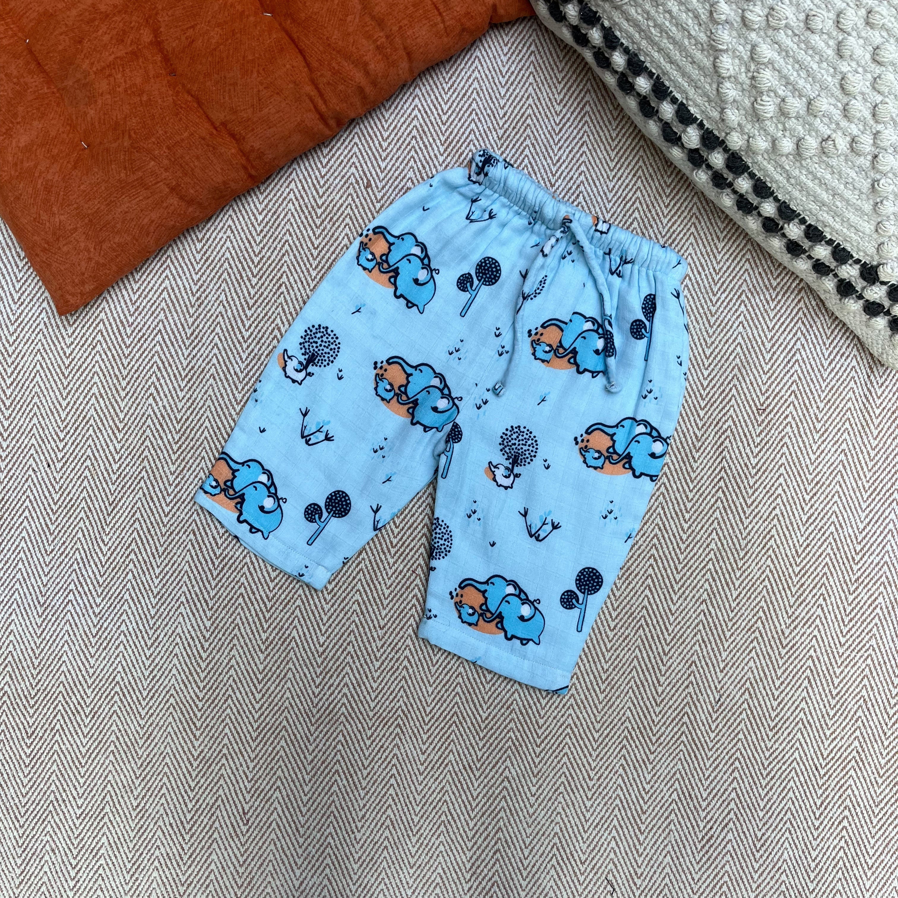 Bhaakur Muslin Full sleeves Jhabla Set - Elephant Clan - SET - B - ELE - 0 - 3 Months