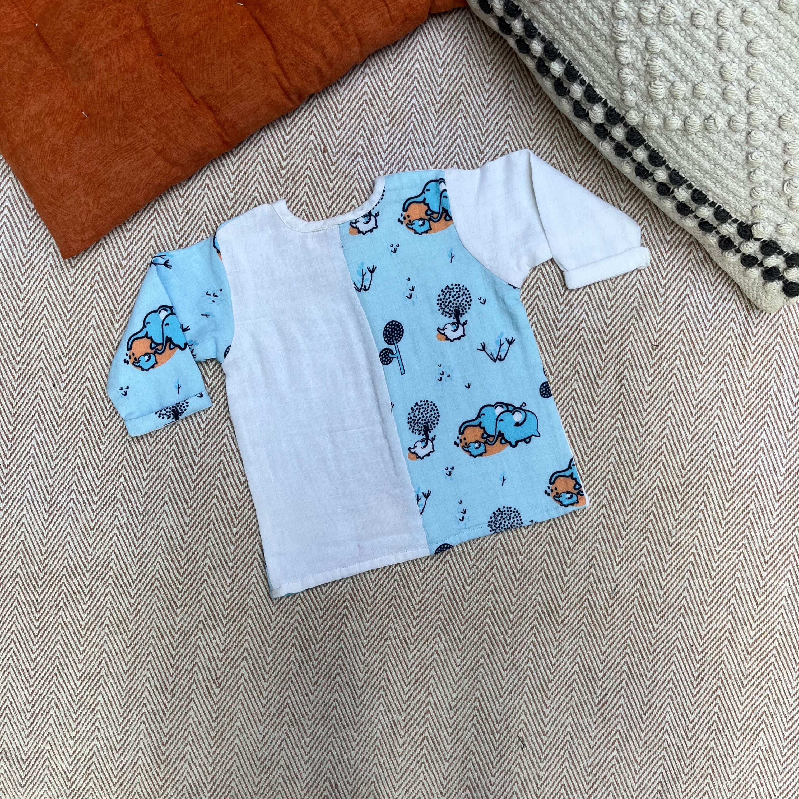 Bhaakur Muslin Full sleeves Jhabla Set - Elephant Clan - SET - B - ELE - 0 - 3 Months