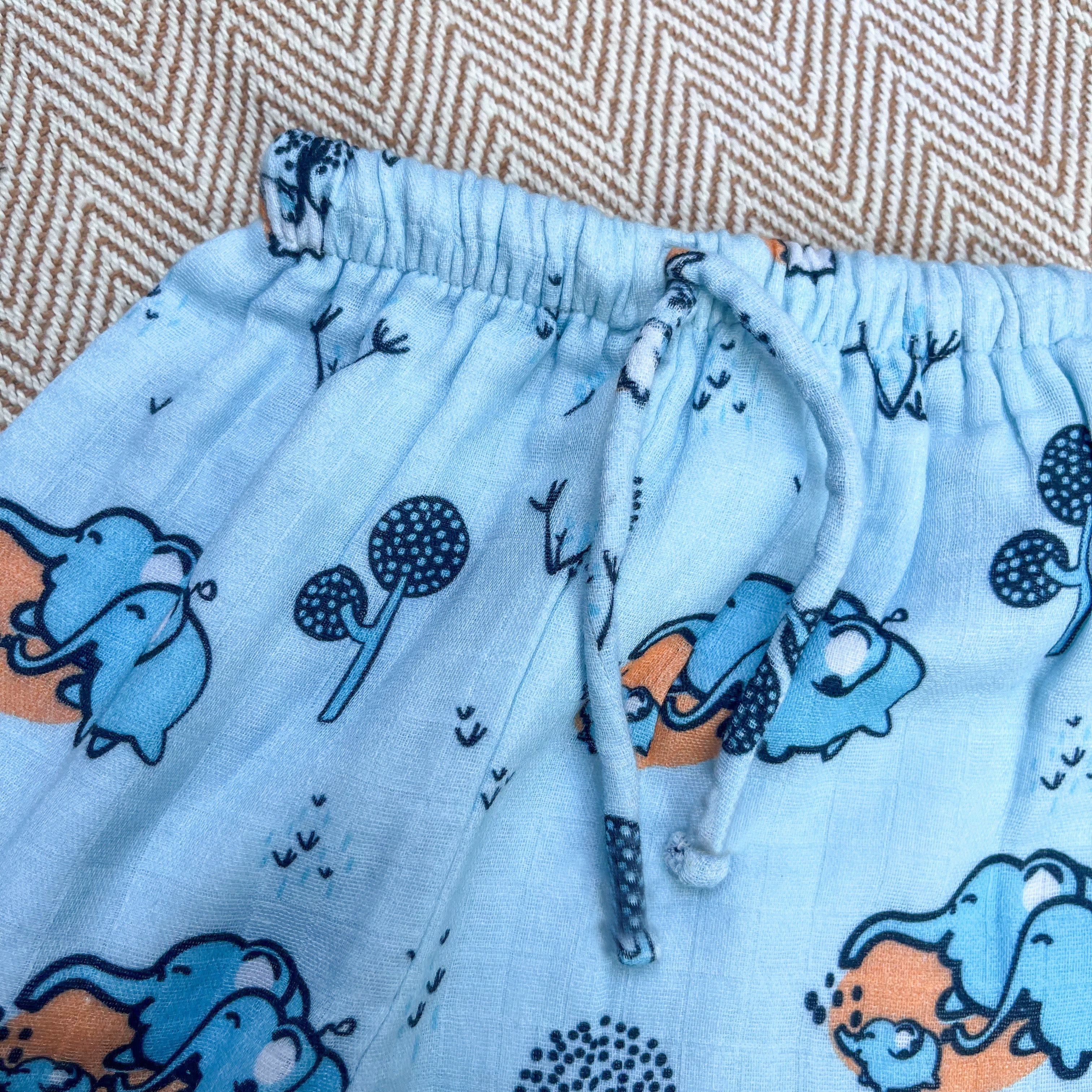 Bhaakur Muslin Full sleeves Jhabla Set - Elephant Clan - SET - B - ELE - 0 - 3 Months