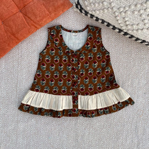 Bhaakur Organic Cotton Brown Floral Co-ord Set | The Mom Store - 0-6 months Top Bottom Set