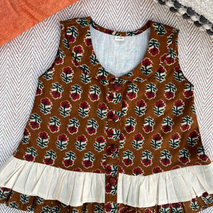 Bhaakur Organic Cotton Brown Floral Co-ord Set | The Mom Store - 0-6 months Top Bottom Set