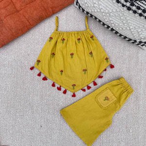 Bhaakur Organic Cotton Floral Sunshine Co-ord Set | The Mom Store - 0-6 months Top Bottom Set