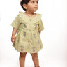 Bhaakur Organic Cotton Frock Infants And Toddlers Cat - Green - FROCK - CAT - EMB - 3 - 6M
