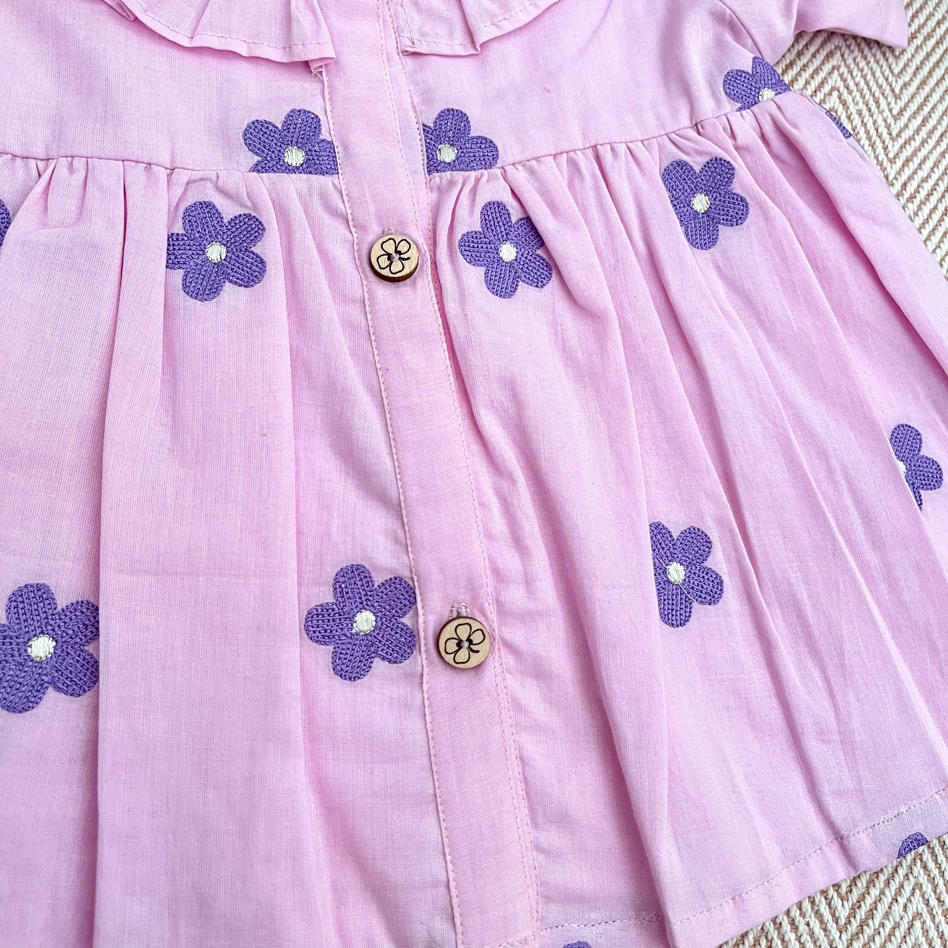 Bhaakur Organic Cotton Frock Infants And Toddlers Daisy - Lavender - FROCK - DAI - EMB - 3 - 6M