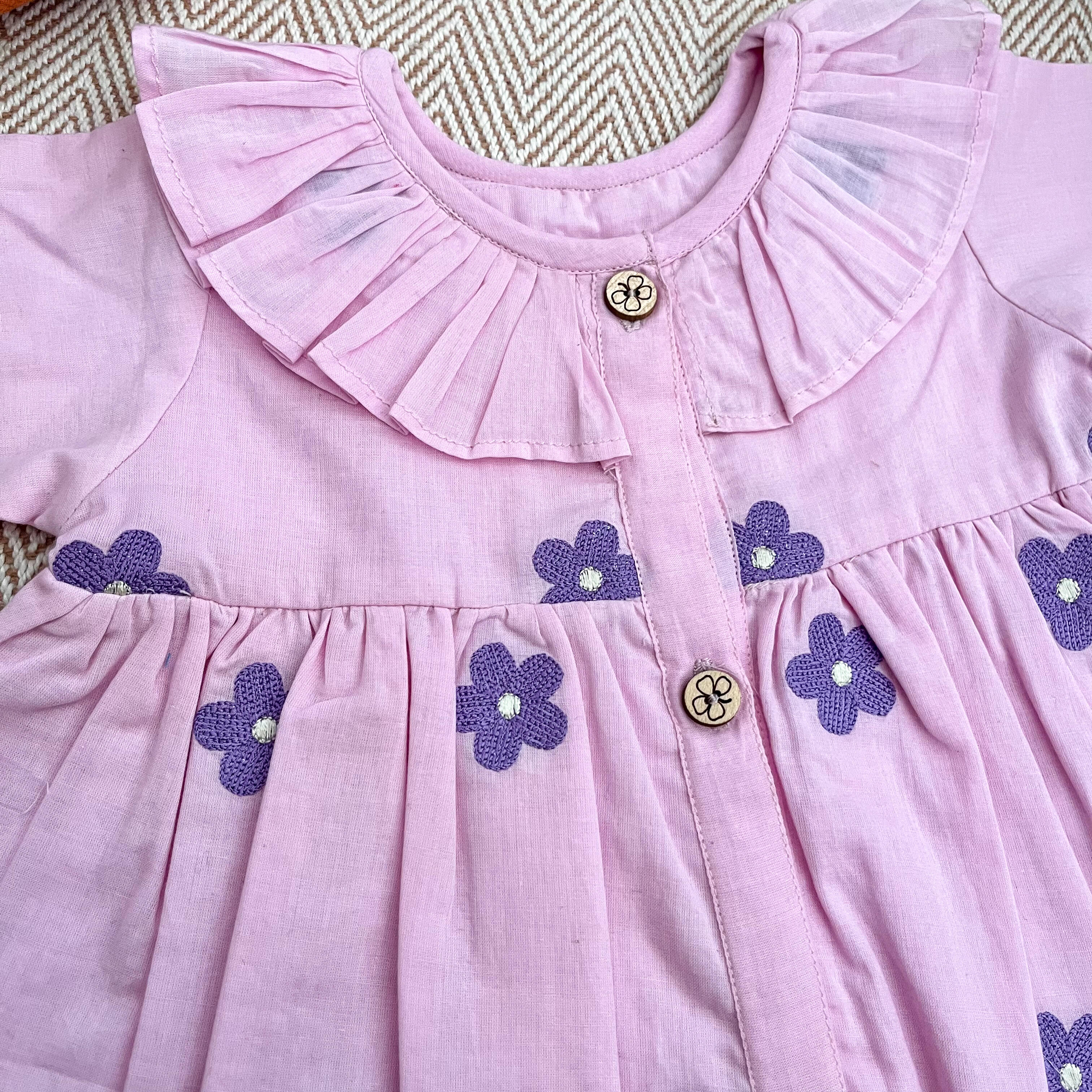 Bhaakur Organic Cotton Frock Infants And Toddlers Daisy - Lavender - FROCK - DAI - EMB - 3 - 6M