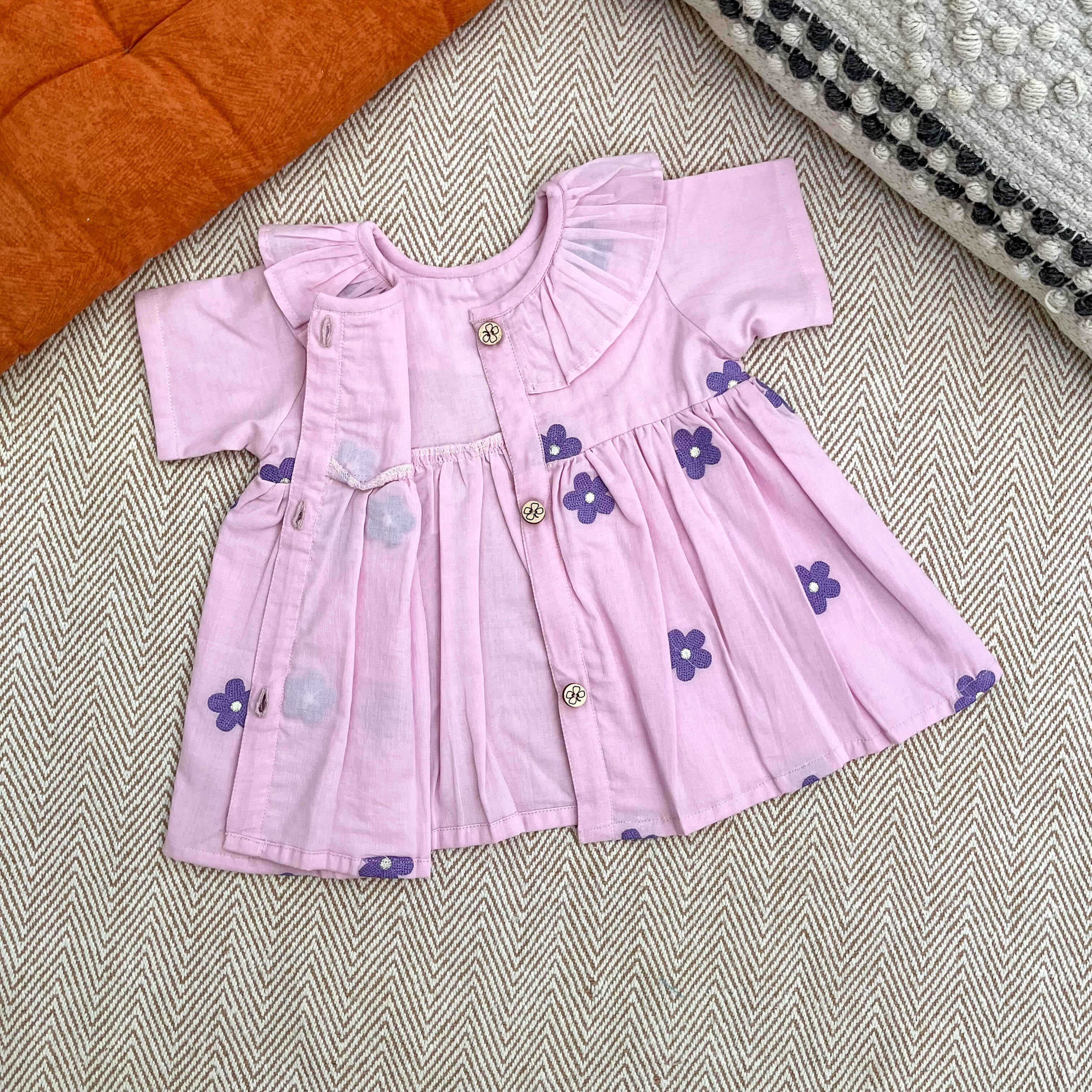 Bhaakur Organic Cotton Frock Infants And Toddlers Daisy - Lavender - FROCK - DAI - EMB - 3 - 6M