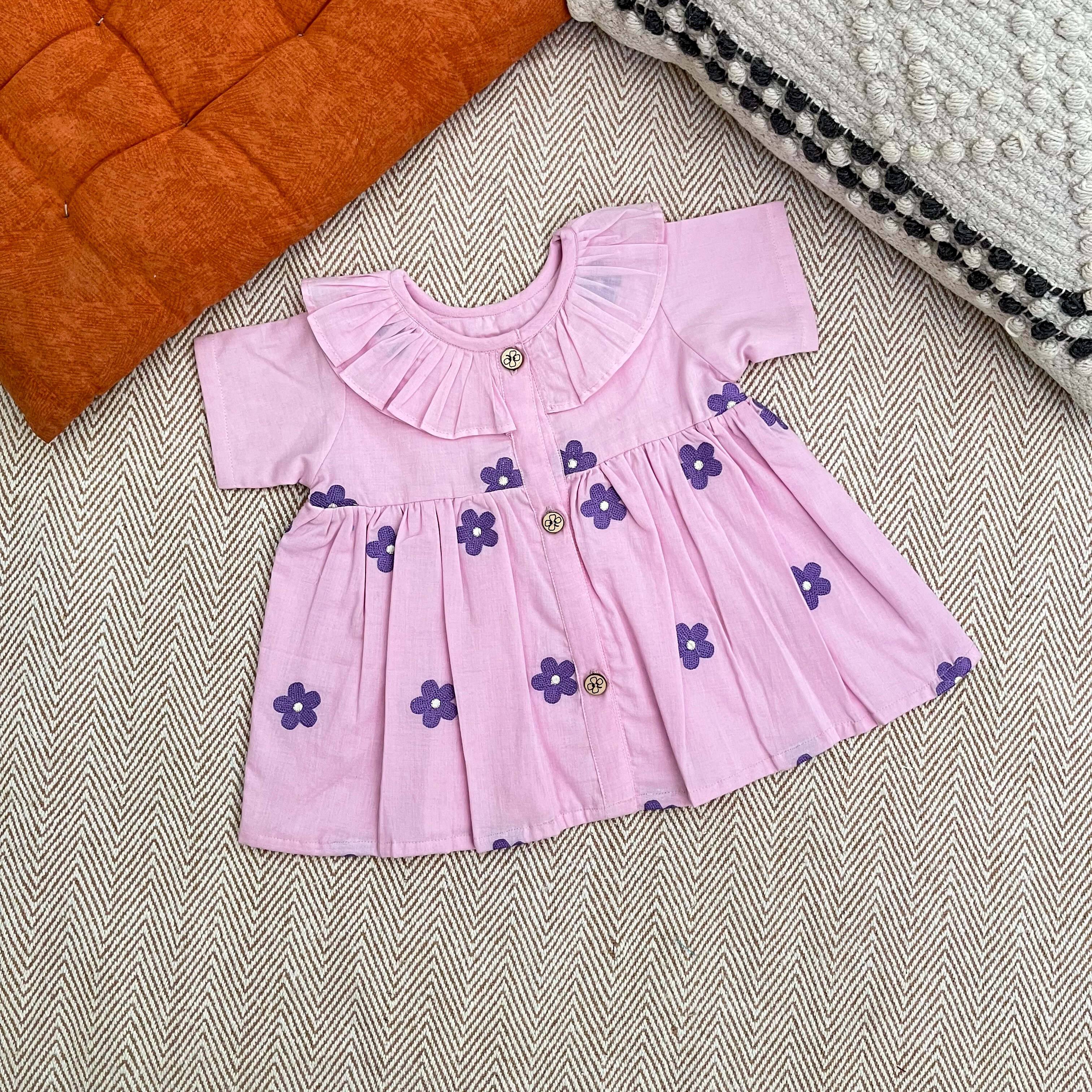 Bhaakur Organic Cotton Frock Infants And Toddlers Daisy - Lavender - FROCK - DAI - EMB - 3 - 6M