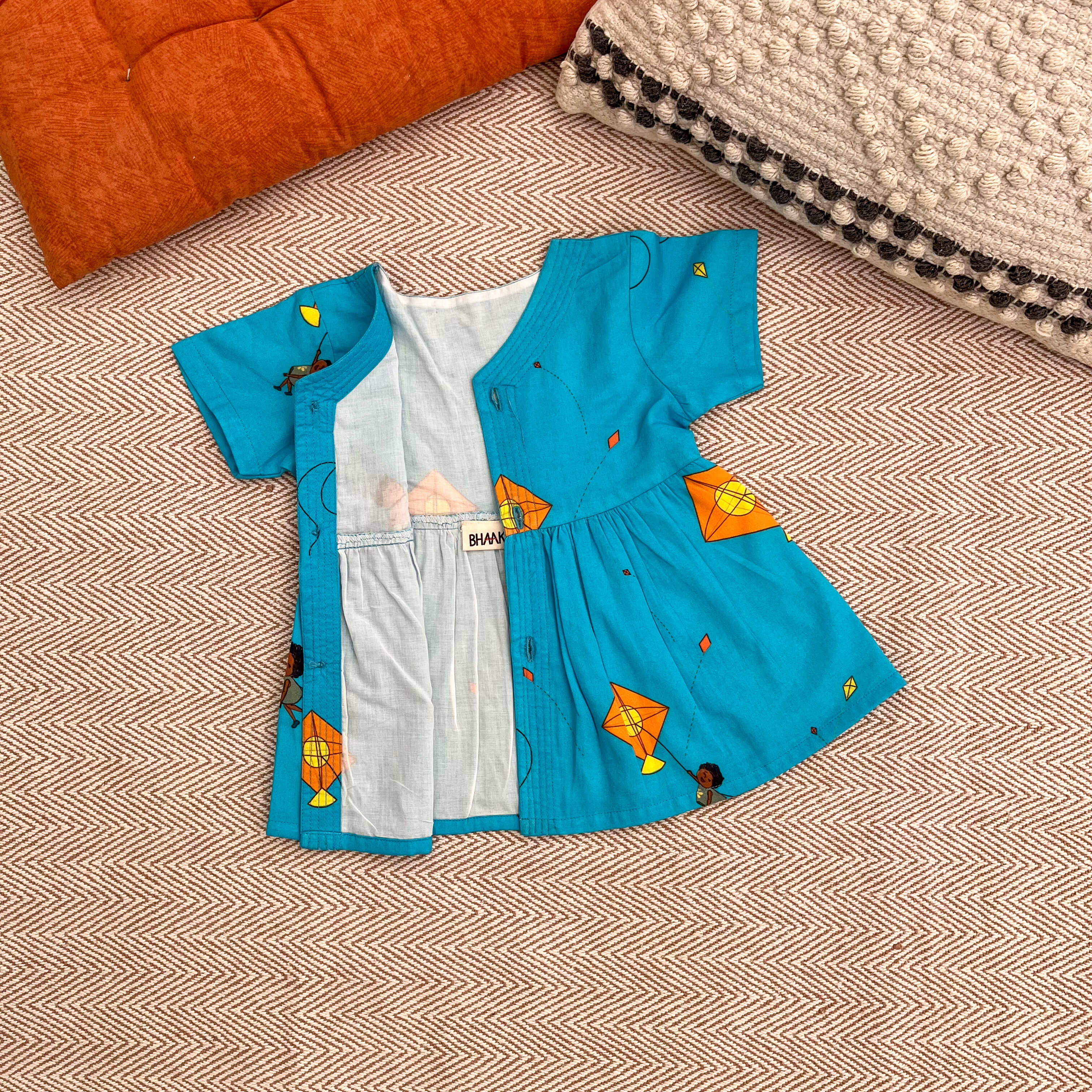 Bhaakur Organic Cotton Frock Infants And Toddlers Kite Print - Blue - FROCK - KITE - PRINT - 3 - 6M