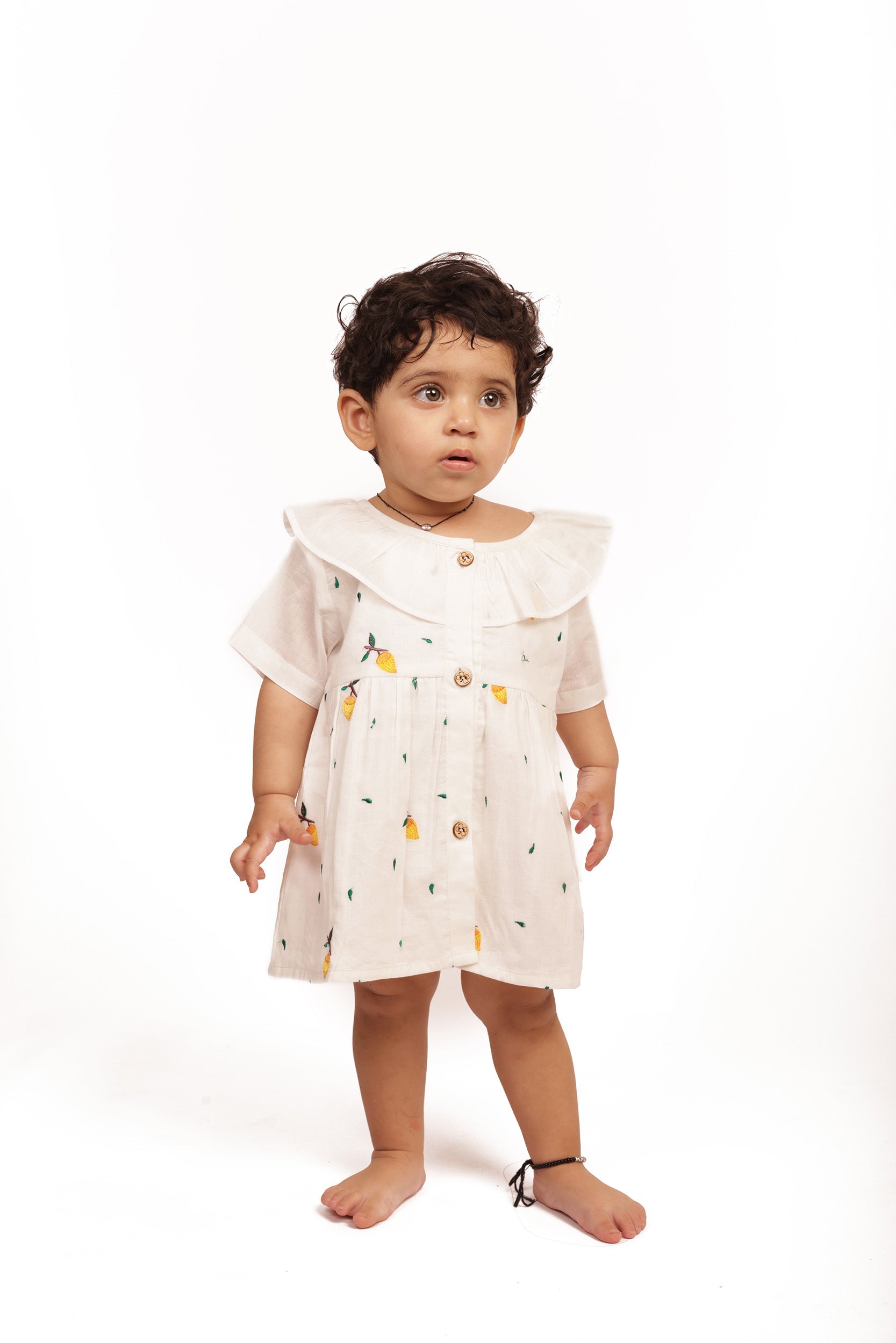 Bhaakur Organic Cotton Frock Infants And Toddlers Mango - White - FROCK - MAN - EMB - 3 - 6M