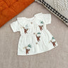Bhaakur Organic Cotton Frock Infants And Toddlers Monkey - White - FROCK - MON - EMB - 3 - 6M
