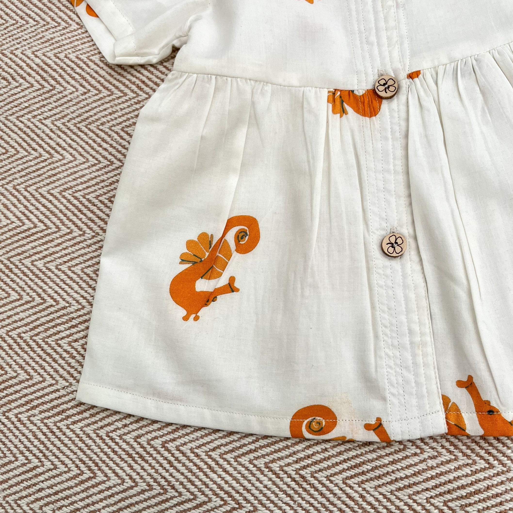 Bhaakur Organic Cotton Frock Infants And Toddlers Seahorse Print - White - FROCK - SHORSE - PRINT - 3 - 6M