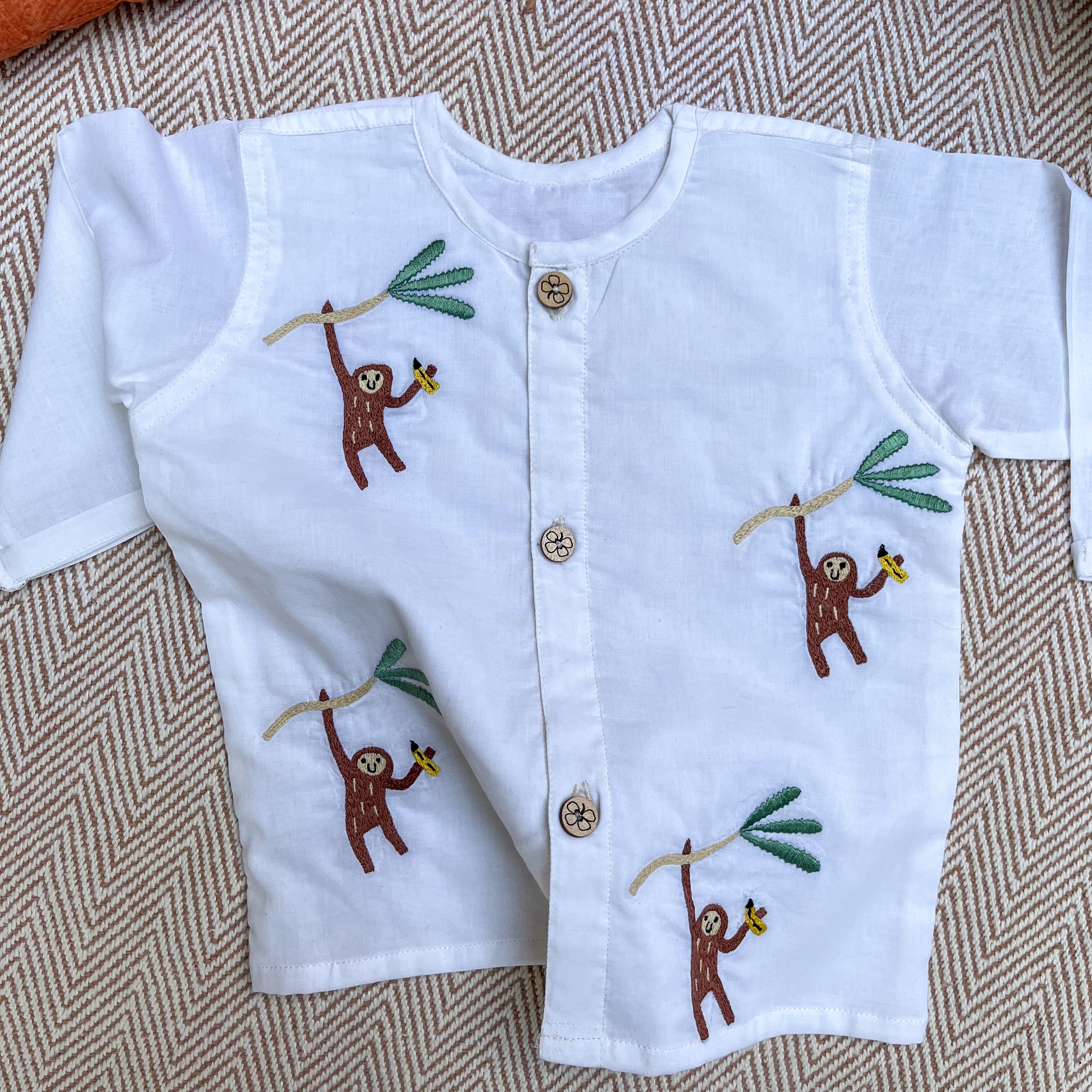 Bhaakur Organic Cotton Full Sleeves Jhabla Pack of two - Monkey and Hen - SET - WB - MO - HE - 0 - 3 Months