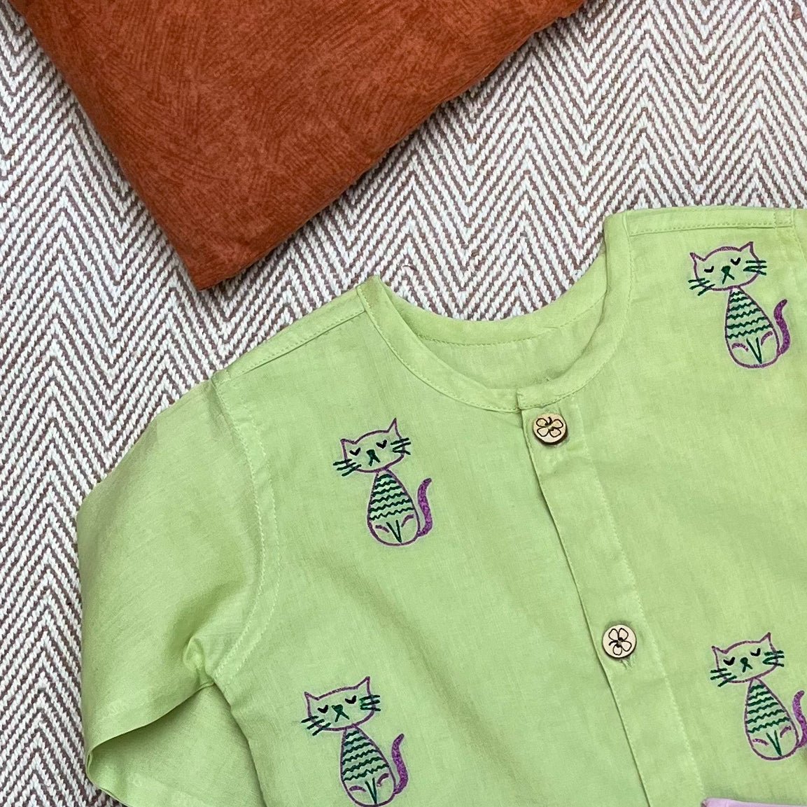 Bhaakur Organic Cotton Full Sleeves Jhabla Set - Cats - SET - G - CAT - 0 - 3 Months