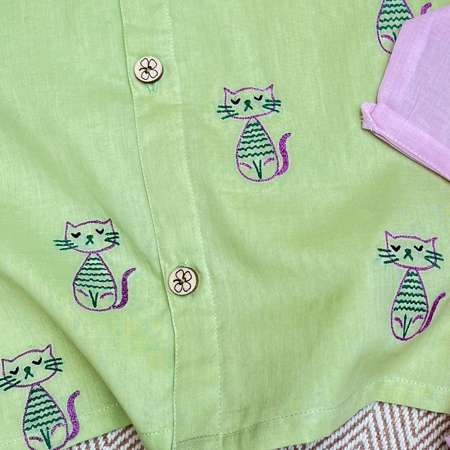 Bhaakur Organic Cotton Full Sleeves Jhabla Set - Cats - SET - G - CAT - 0 - 3 Months