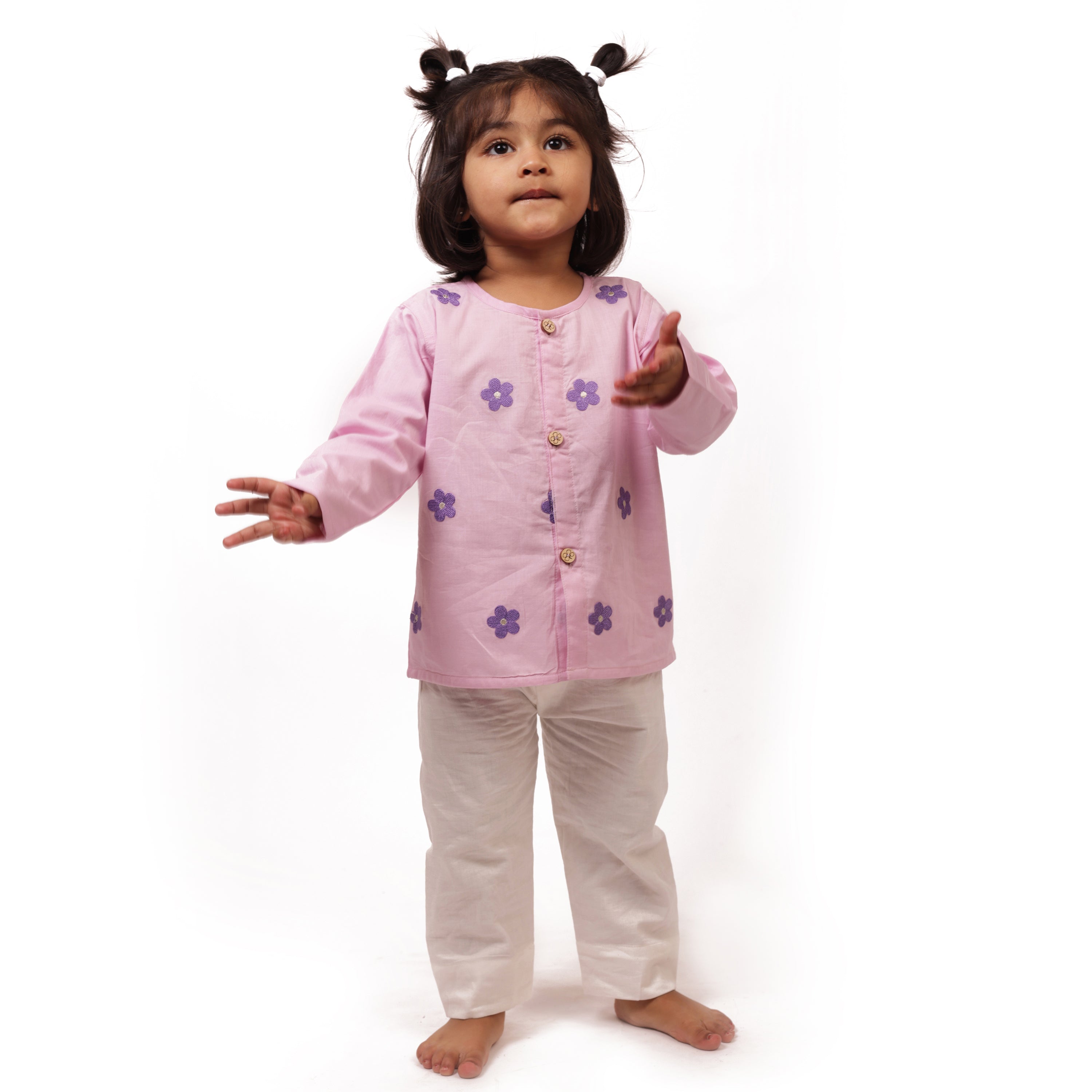 Bhaakur Organic Cotton Full Sleeves Jhabla Set - Daisy - SET - L - DAI - 0 - 3 Months