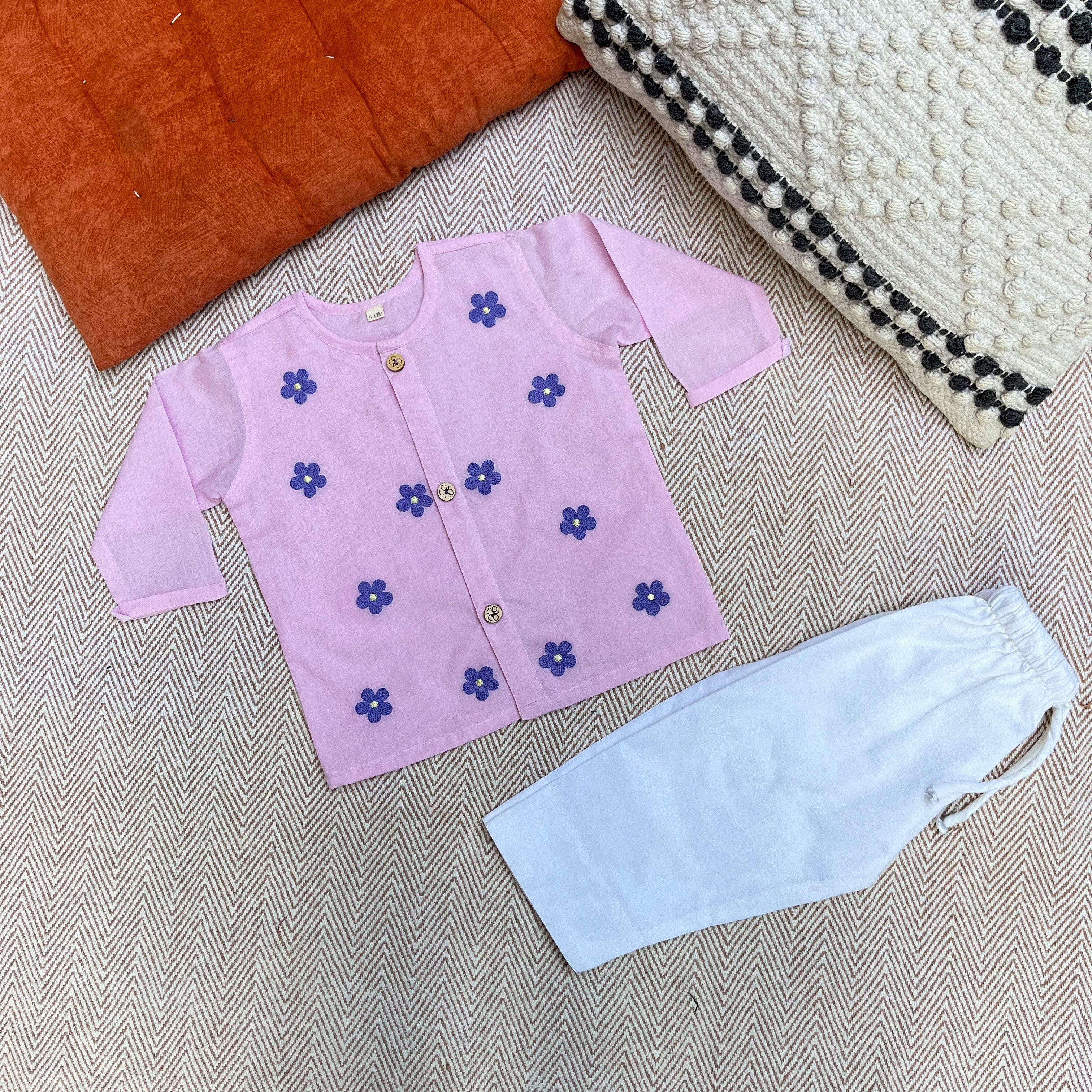 Bhaakur Organic Cotton Full Sleeves Jhabla Set - Daisy - SET - L - DAI - 0 - 3 Months
