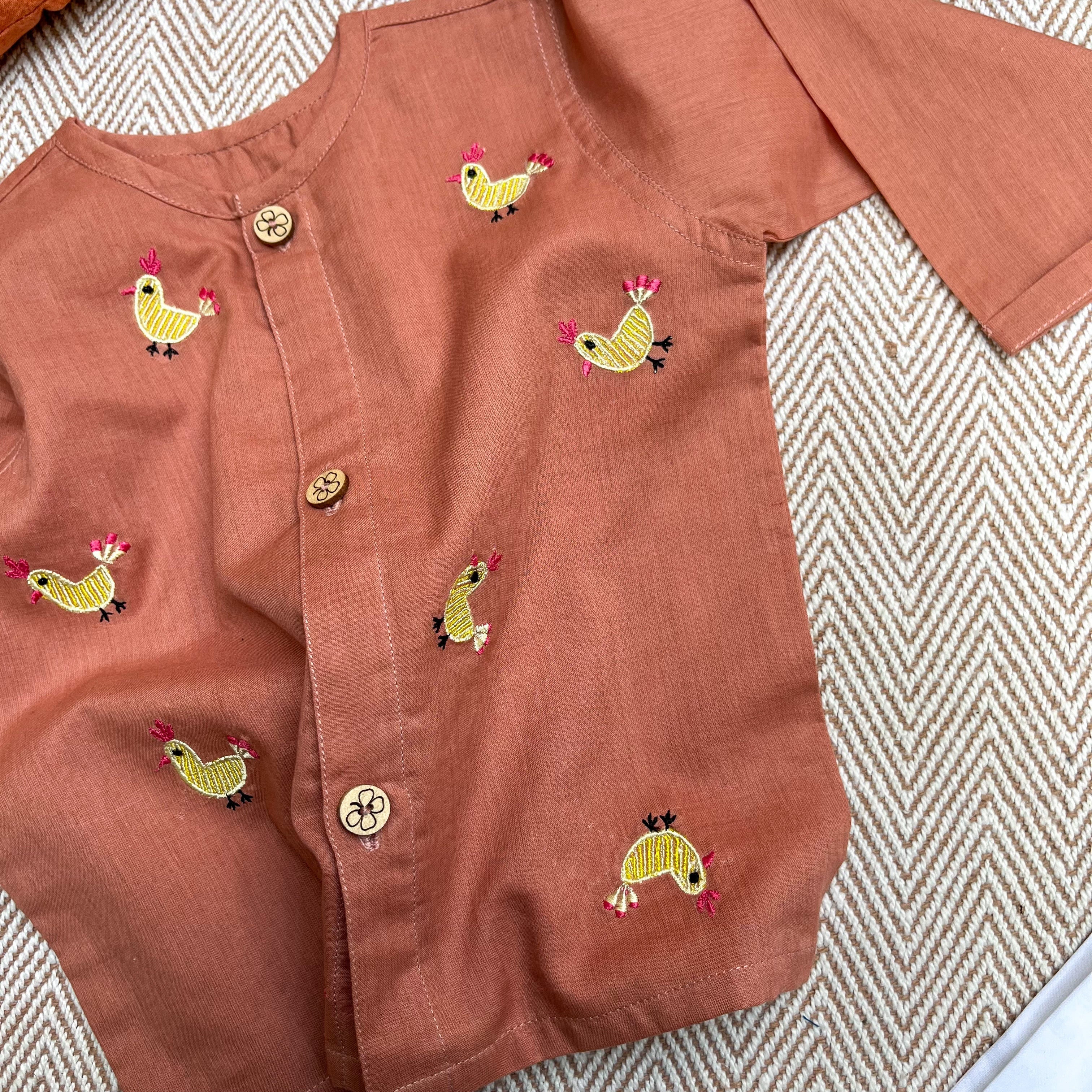 Bhaakur Organic Cotton Full Sleeves Jhabla Set - Hen - SET - B - HEN - 0 - 3 Months