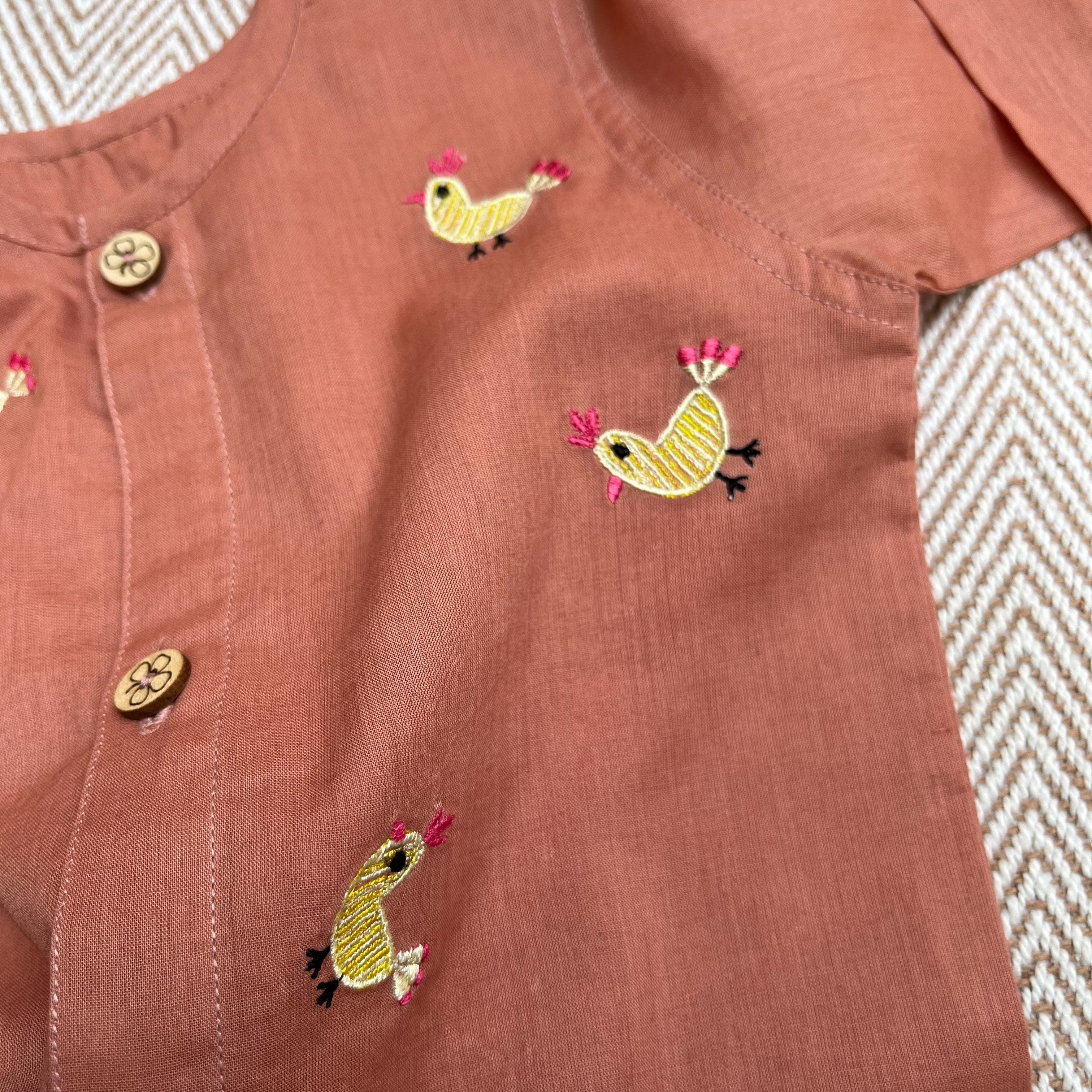 Bhaakur Organic Cotton Full Sleeves Jhabla Set - Hen - SET - B - HEN - 0 - 3 Months