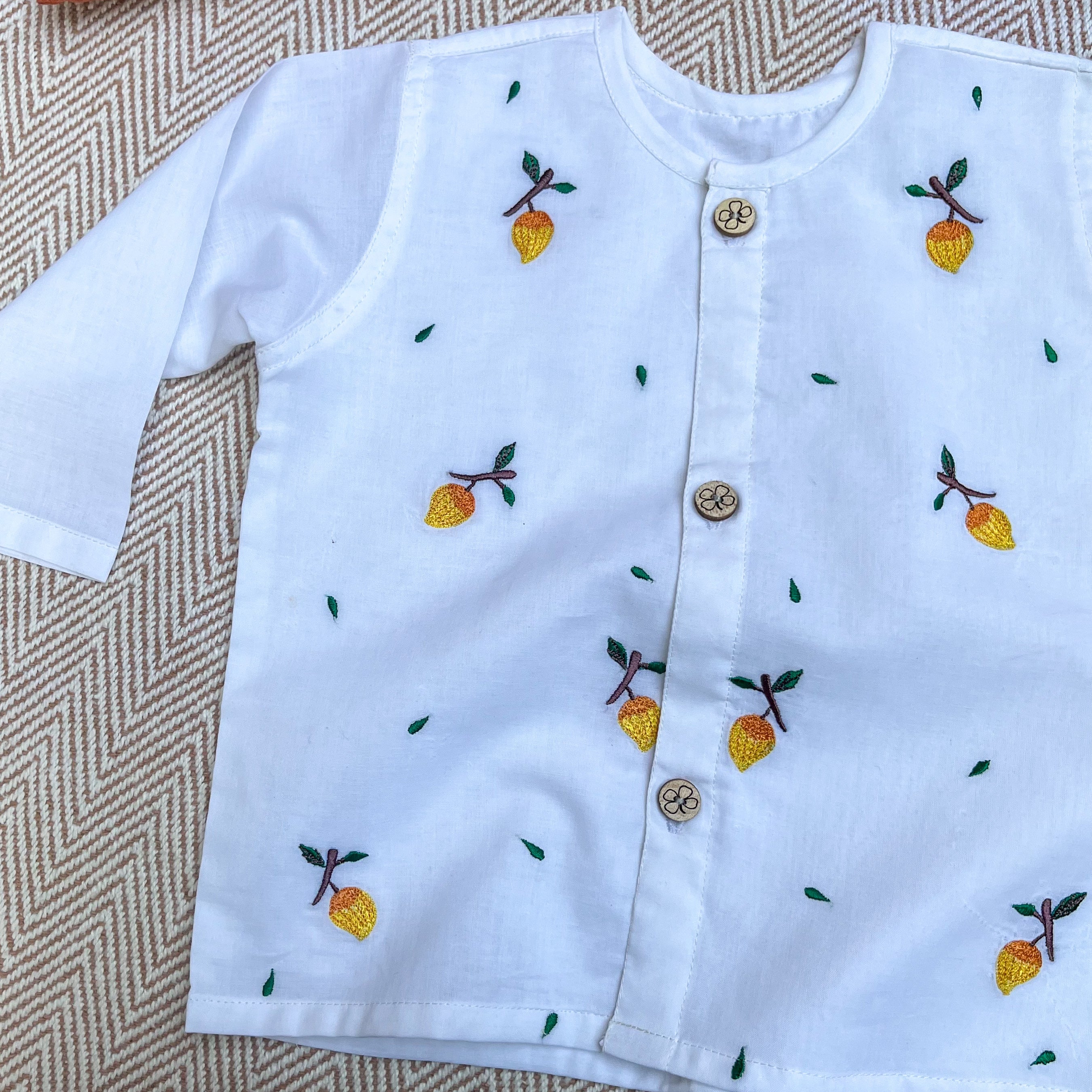 Bhaakur Organic Cotton Full Sleeves Jhabla Set - Mango - SET - W - MAN - 0 - 3 Months