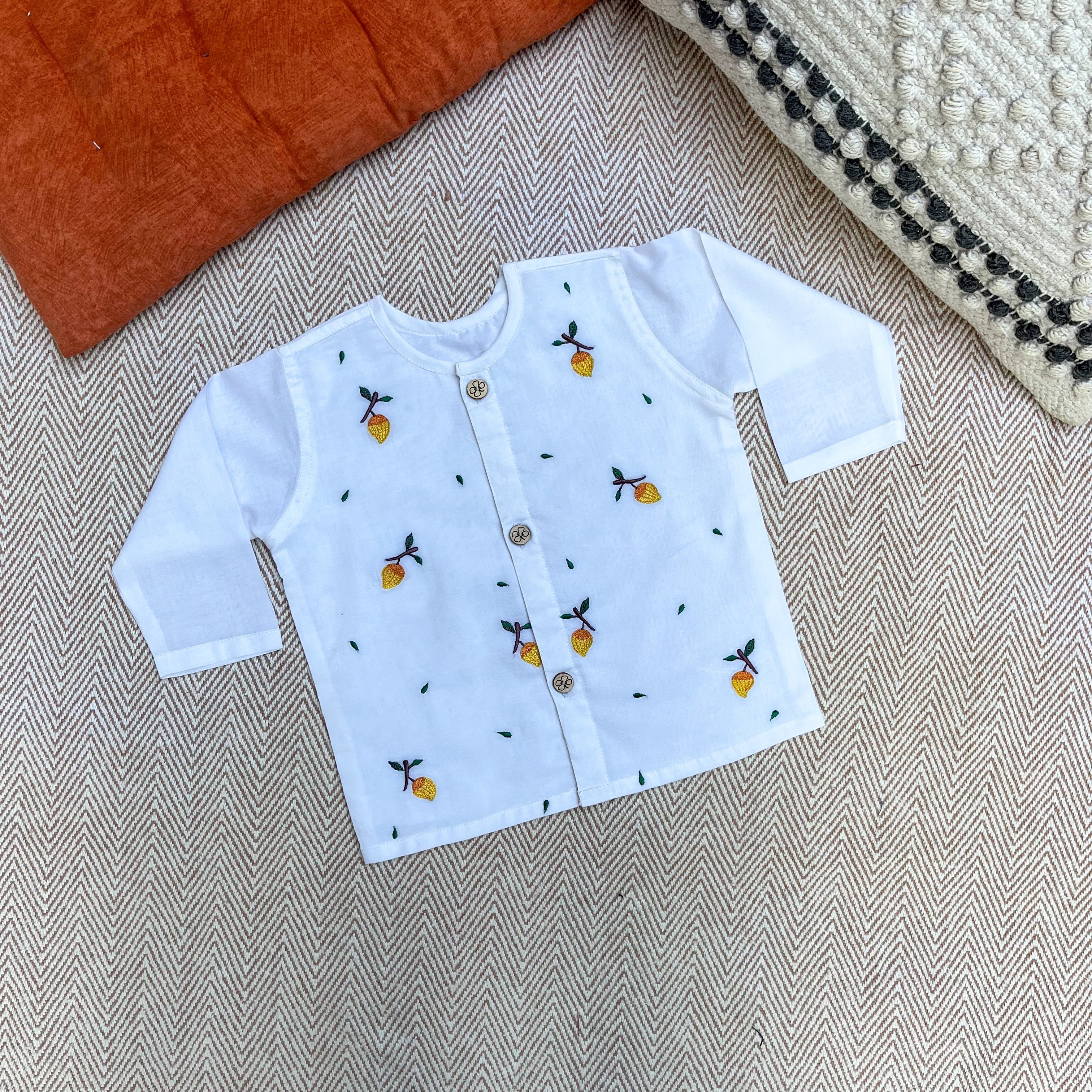 Bhaakur Organic Cotton Full Sleeves Jhabla Set - Mango - SET - W - MAN - 0 - 3 Months