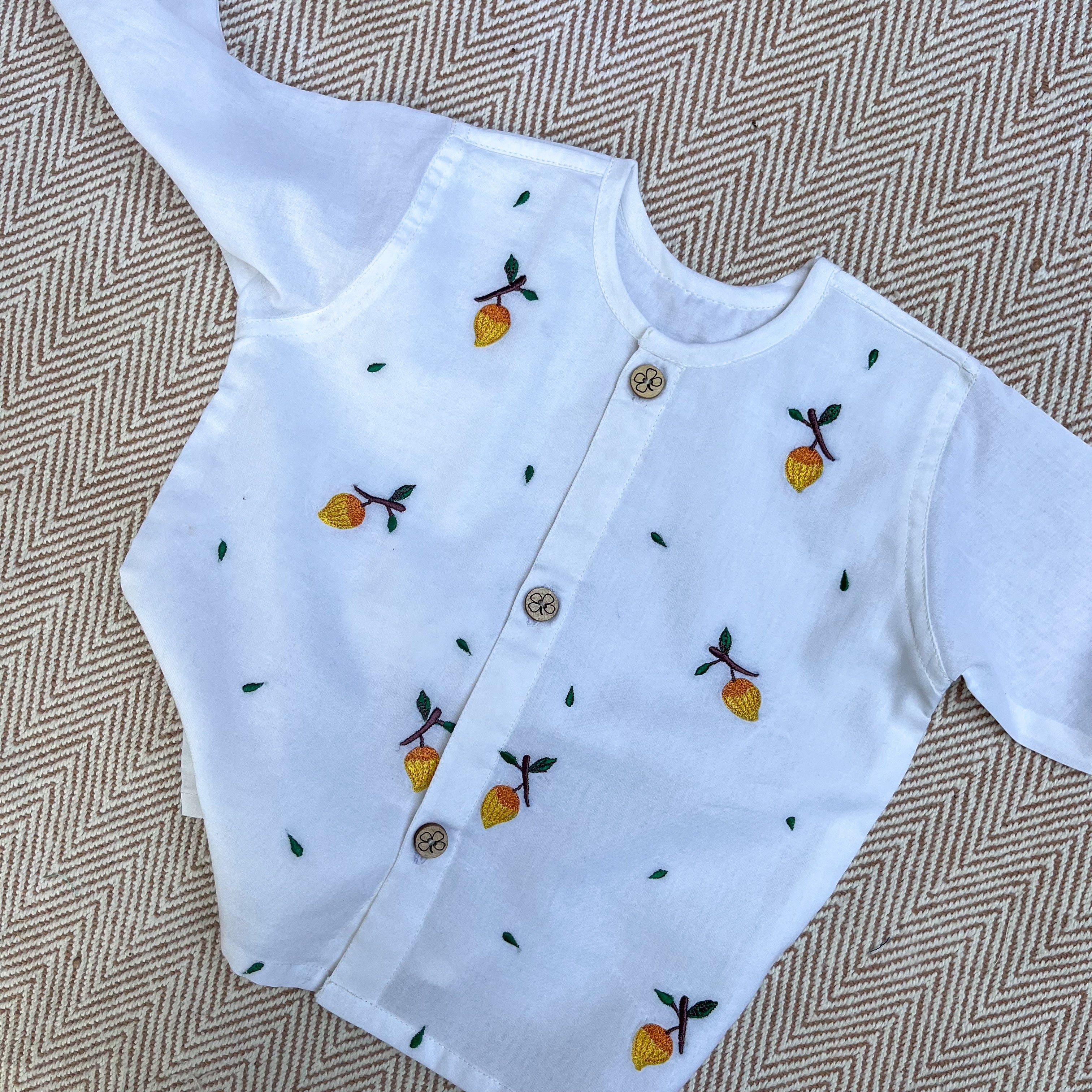 Bhaakur Organic Cotton Full Sleeves Jhabla Set - Mango - SET - W - MAN - 0 - 3 Months