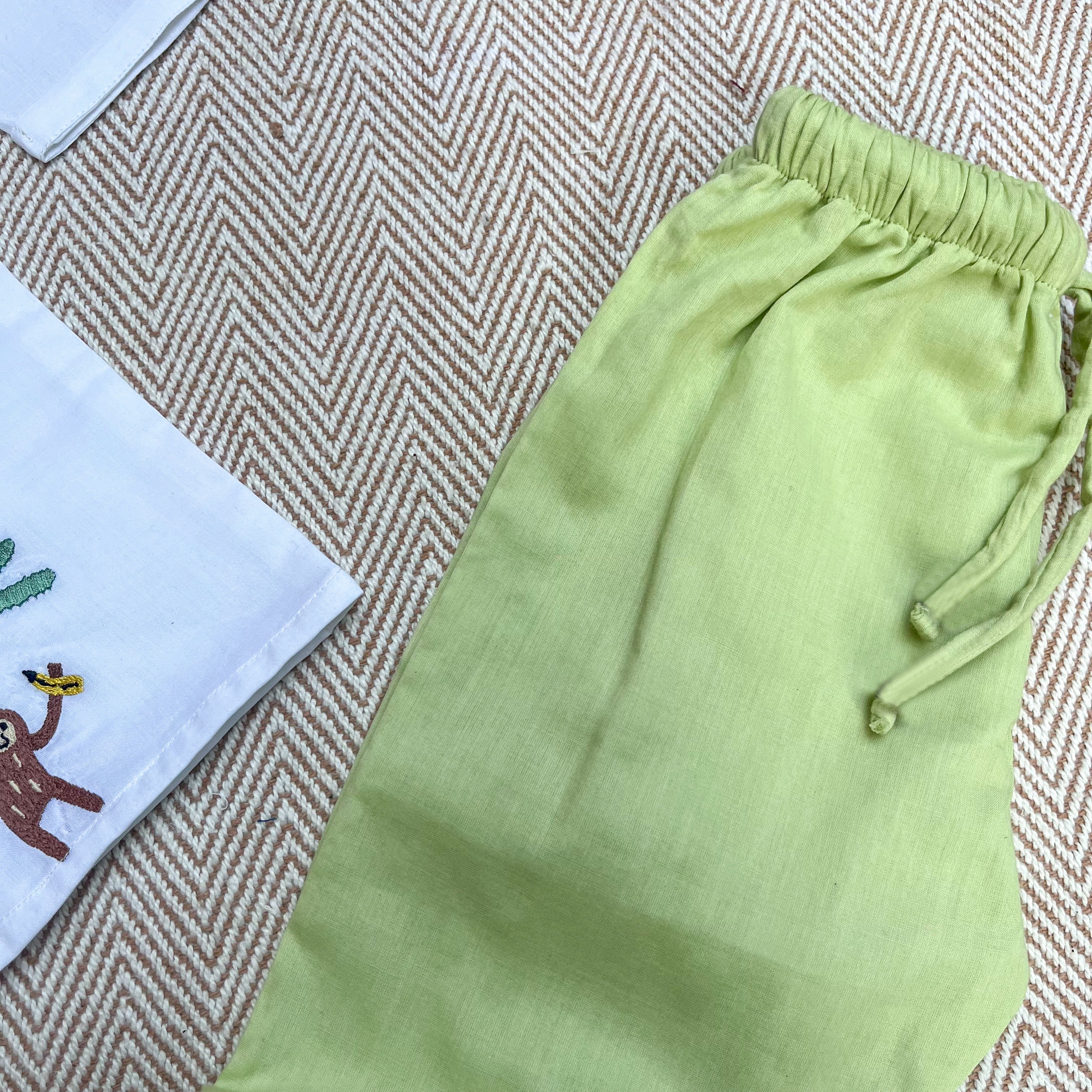 Bhaakur Organic Cotton Full Sleeves Jhabla Set - Monkey - SET - W - MON - 0 - 3 Months