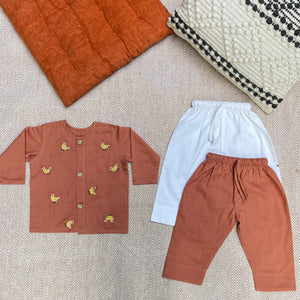 Bhaakur Organic Cotton Full Sleeves Jhabla with Two Pyjamas - JHAB - B - TW - PYJA - 0 - 3 Months