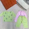 Bhaakur Organic Cotton Full Sleeves Jhabla with Two Pyjamas - Cats - JHAB - G - TW - PYJA - 0 - 3M