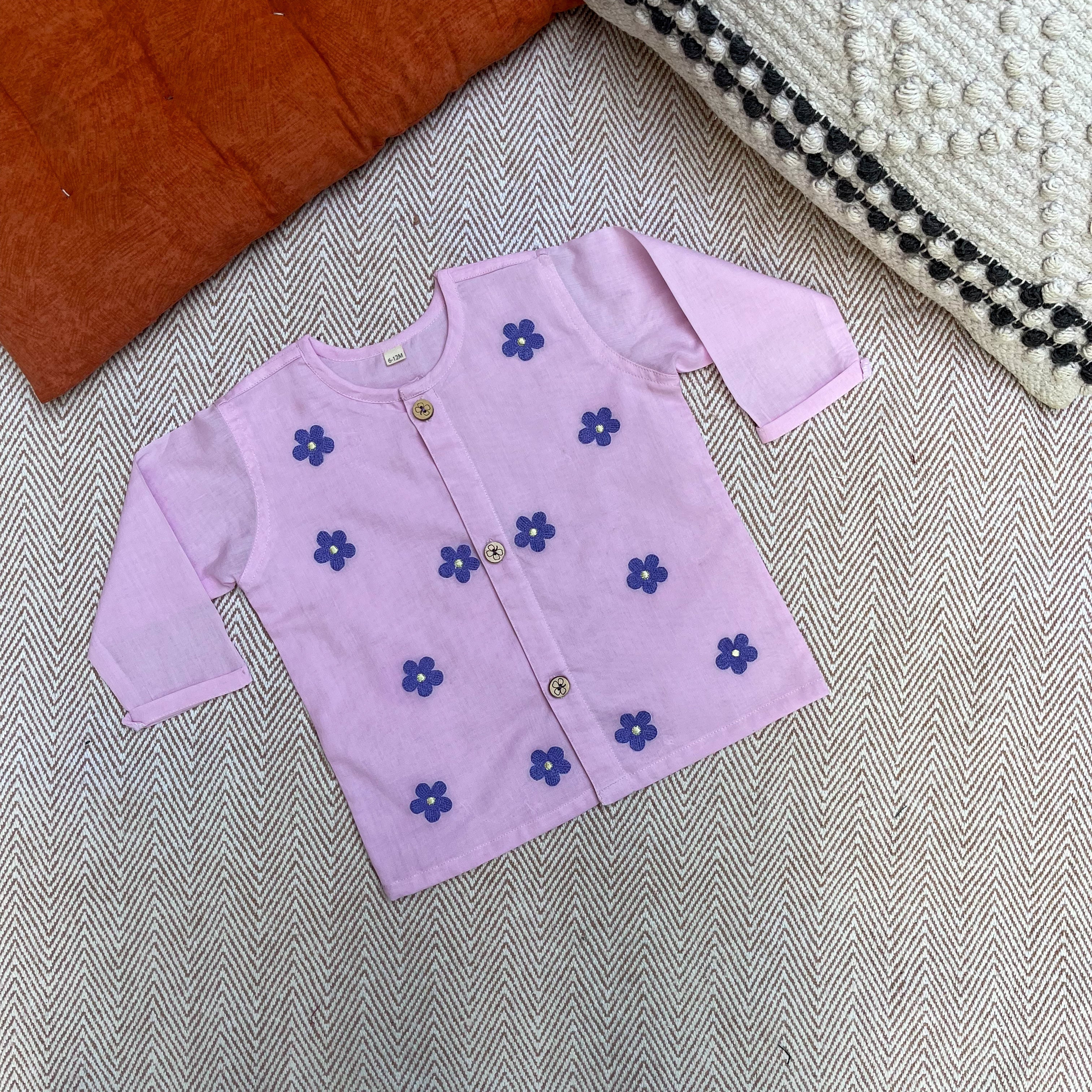 Bhaakur Organic Cotton Full Sleeves Jhabla with Two Pyjamas - Daisy - JHAB - L - TW - PYJA - 0 - 3 Months