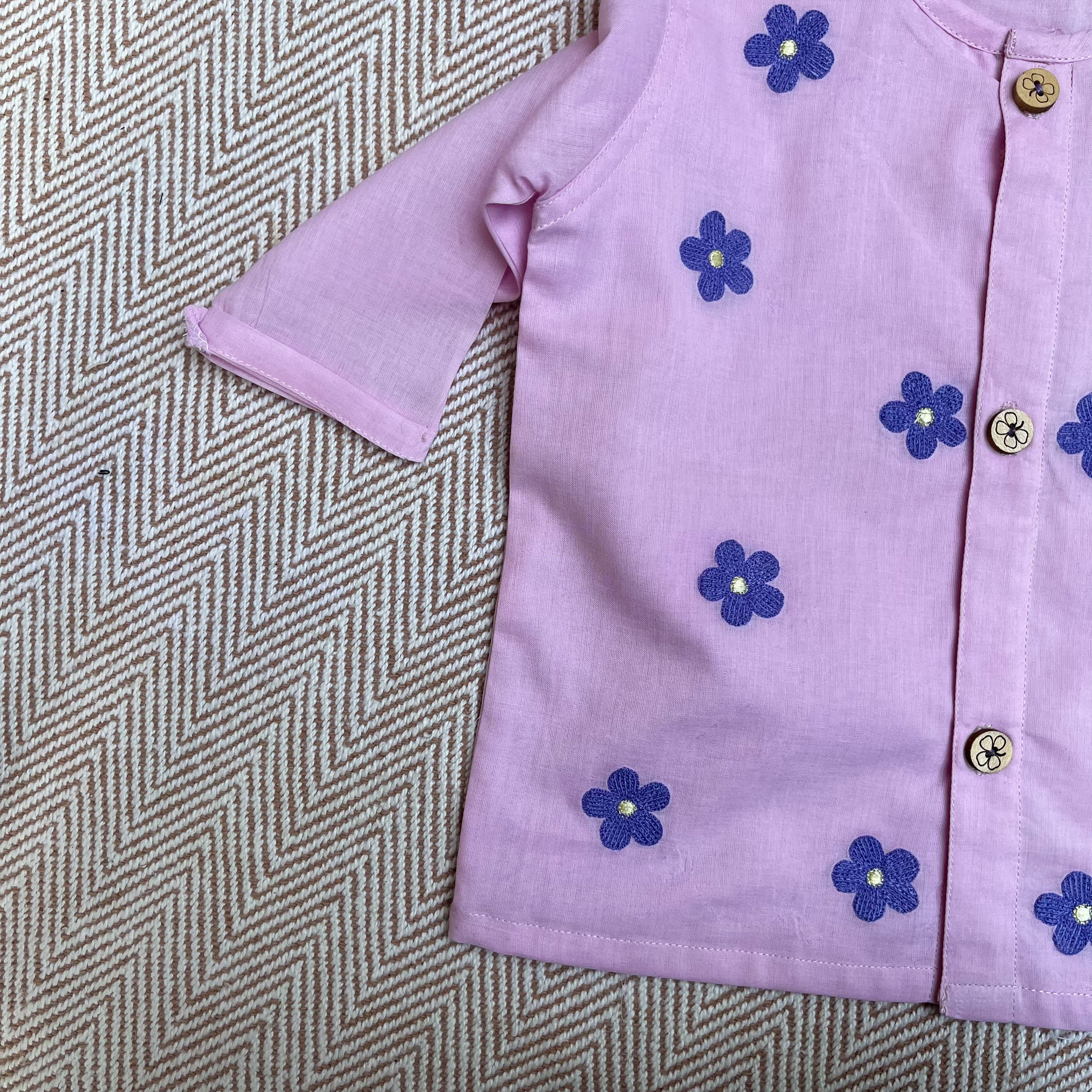 Bhaakur Organic Cotton Full Sleeves Jhabla with Two Pyjamas - Daisy - JHAB - L - TW - PYJA - 0 - 3 Months