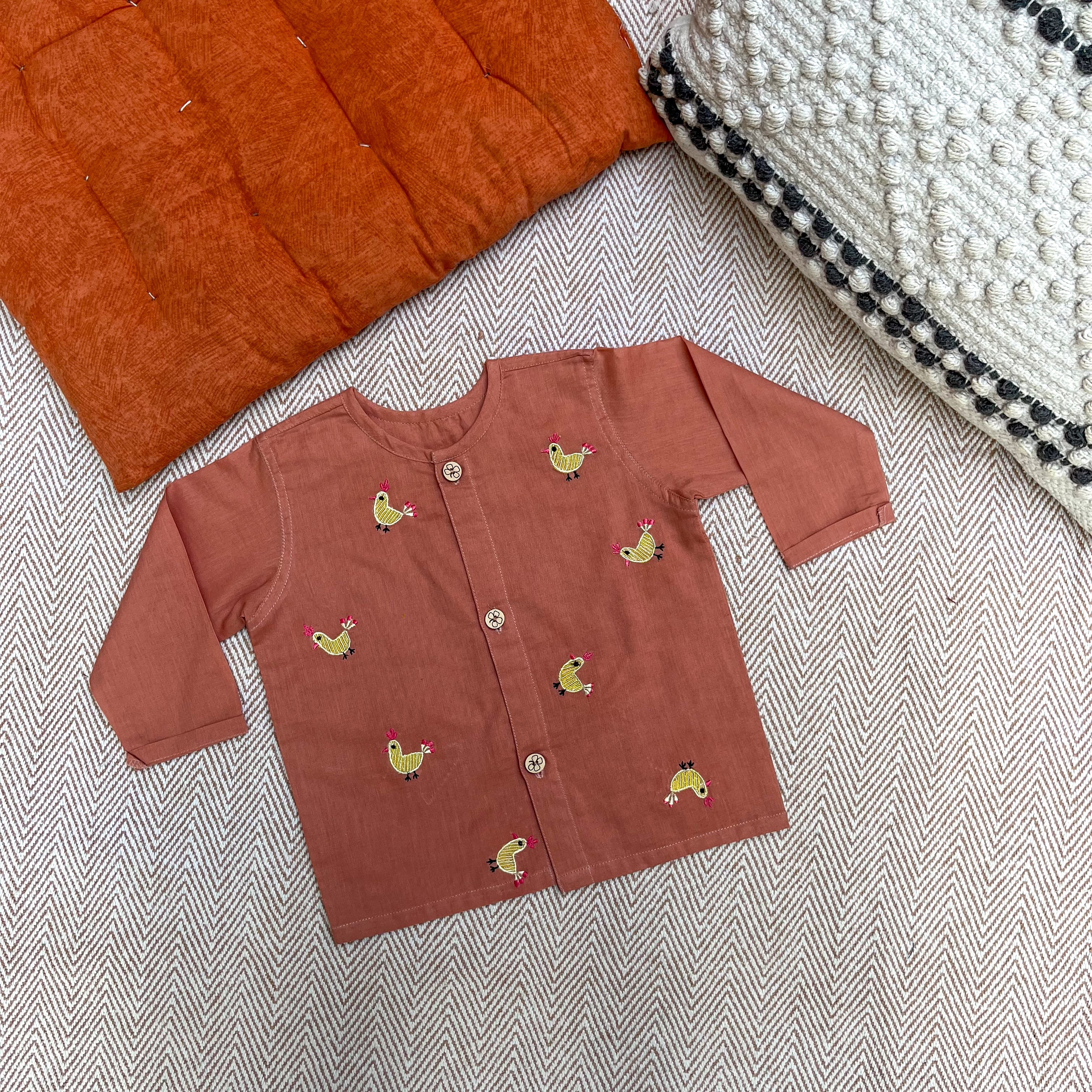 Bhaakur Organic Cotton Full Sleeves Jhabla with Two Pyjamas - Hen - JHAB - B - TW - PYJA - 0 - 3 Months