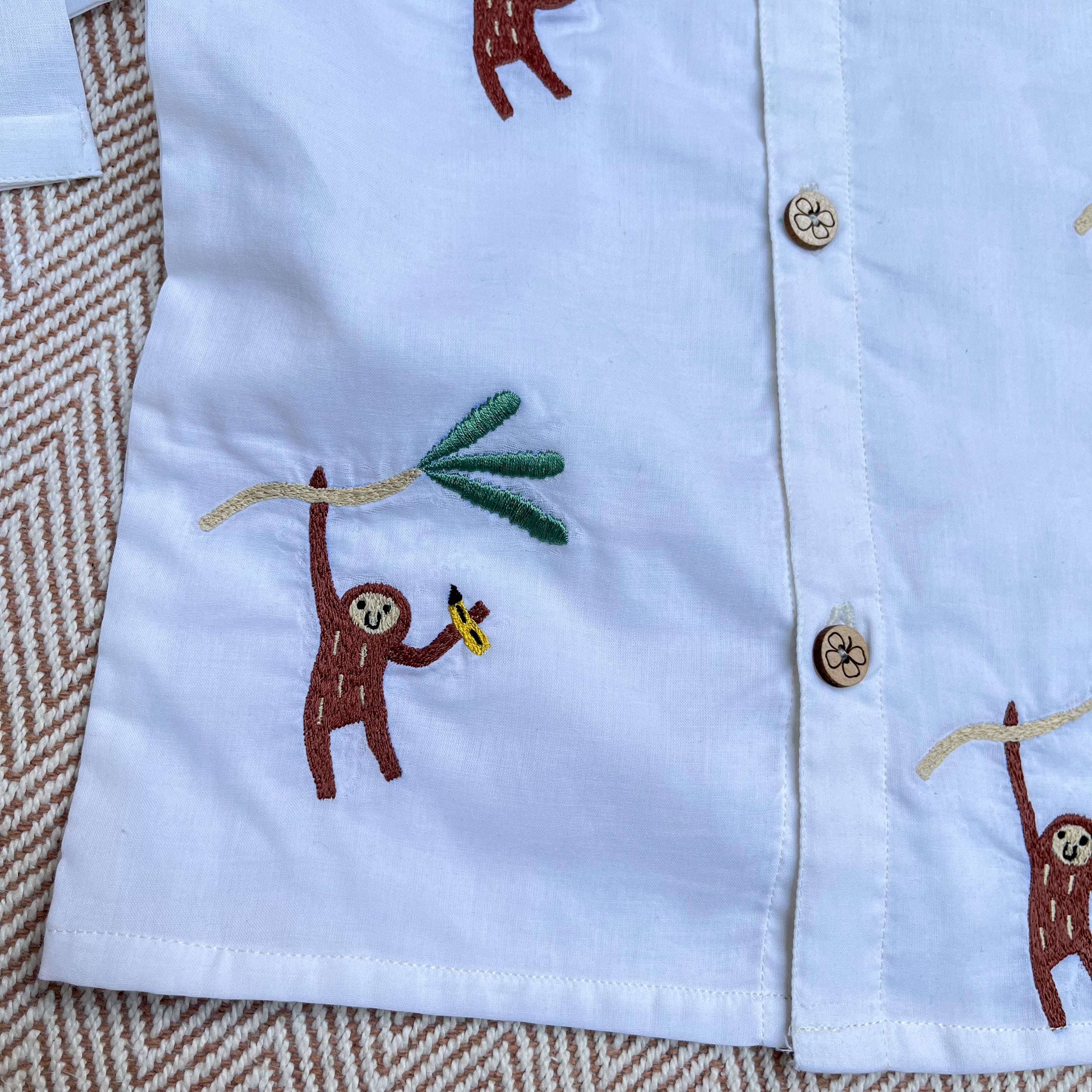 Bhaakur Organic Cotton Full Sleeves Jhabla with Two Pyjamas - Monkey - JHAB - W - TW - PYJA - 0 - 3 Months