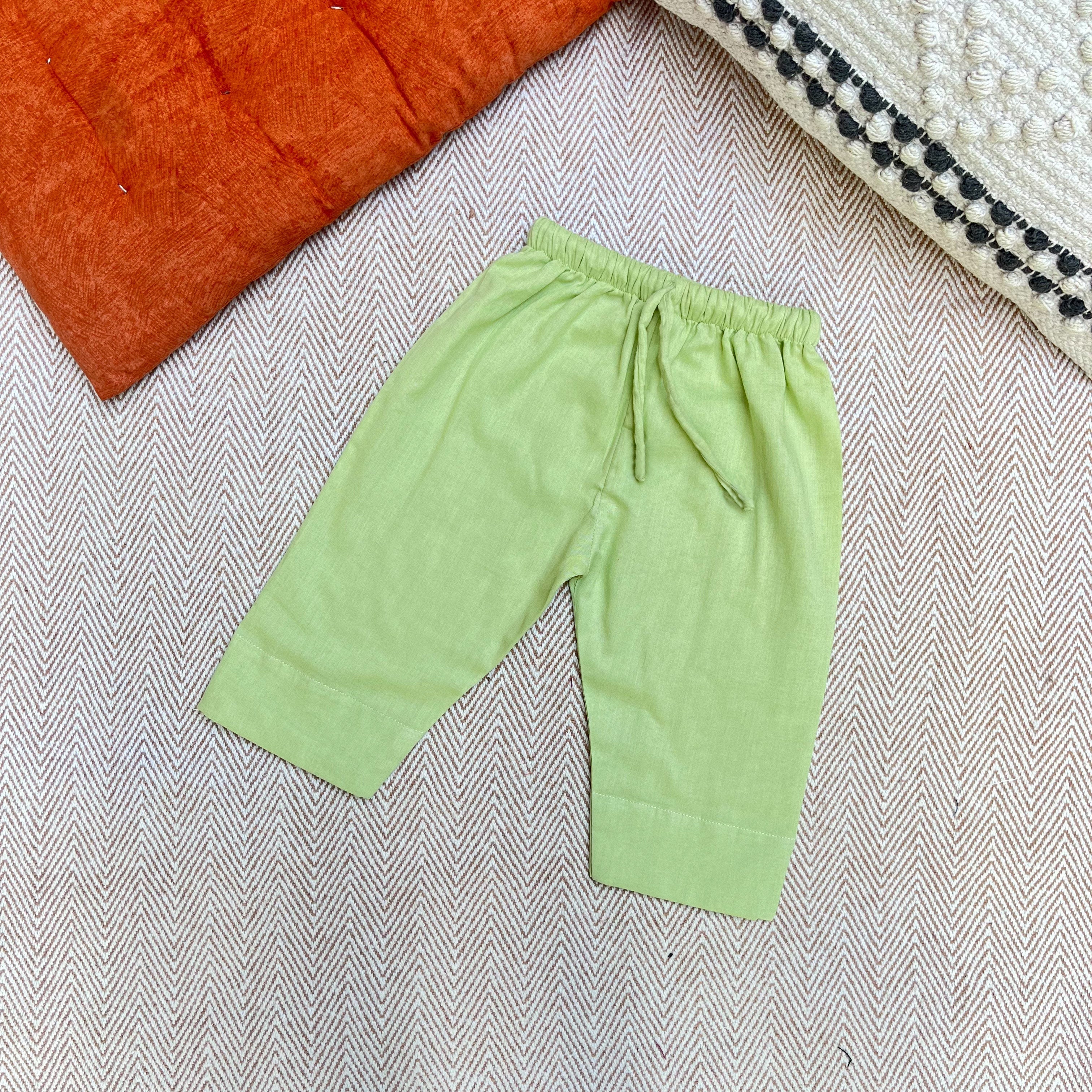 Bhaakur Organic Cotton Full Sleeves Jhabla with Two Pyjamas - Monkey - JHAB - W - TW - PYJA - 0 - 3 Months