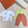 Bhaakur Organic Cotton Full Sleeves Jhabla with Two Pyjamas - Monkey - JHAB - W - TW - PYJA - 0 - 3 Months