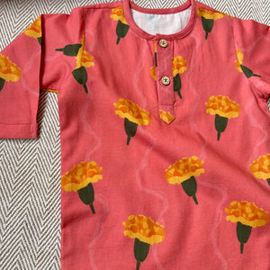Bhaakur Organic Cotton Marigold Unisex Pink kurta Set | The Mom Store - 0-6Months Kurta Pyjama Set