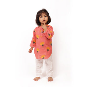 Bhaakur Organic Cotton Marigold Unisex Pink kurta Set | The Mom Store - 0-6Months Kurta Pyjama Set