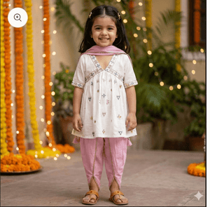 Bhaakur Organic Cotton Mirror Work Kurta Set for Girls | The Mom Store - 0-6Months Kurta Pyjama Set