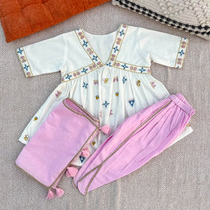 Bhaakur Organic Cotton Mirror Work Kurta Set for Girls | The Mom Store - 0-6Months Kurta Pyjama Set