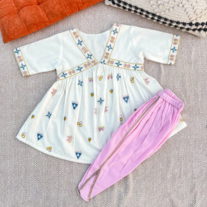 Bhaakur Organic Cotton Mirror Work Kurta Set for Girls | The Mom Store - 0-6Months Kurta Pyjama Set