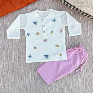 Bhaakur Organic Cotton Mirror Work Kurta Set | The Mom Store - 0-6Months Kurta Pyjama Set