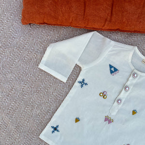 Bhaakur Organic Cotton Mirror Work Kurta Set | The Mom Store - 0-6Months Kurta Pyjama Set