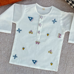 Bhaakur Organic Cotton Mirror Work Kurta Set | The Mom Store - 0-6Months Kurta Pyjama Set
